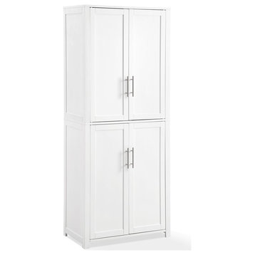 Crosley Furniture Savannah Transitional Tall Wood Shaker Pantry in White/Nickel