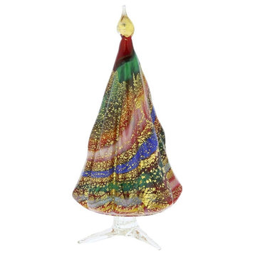 Glass Of Venice Murano Glass Christmas Tree Standing Sculpture - Red and Gold. C