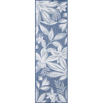 Edda Transitional Floral Indoor Rug, Blue/Cream, 2'3"x7'3" Runner