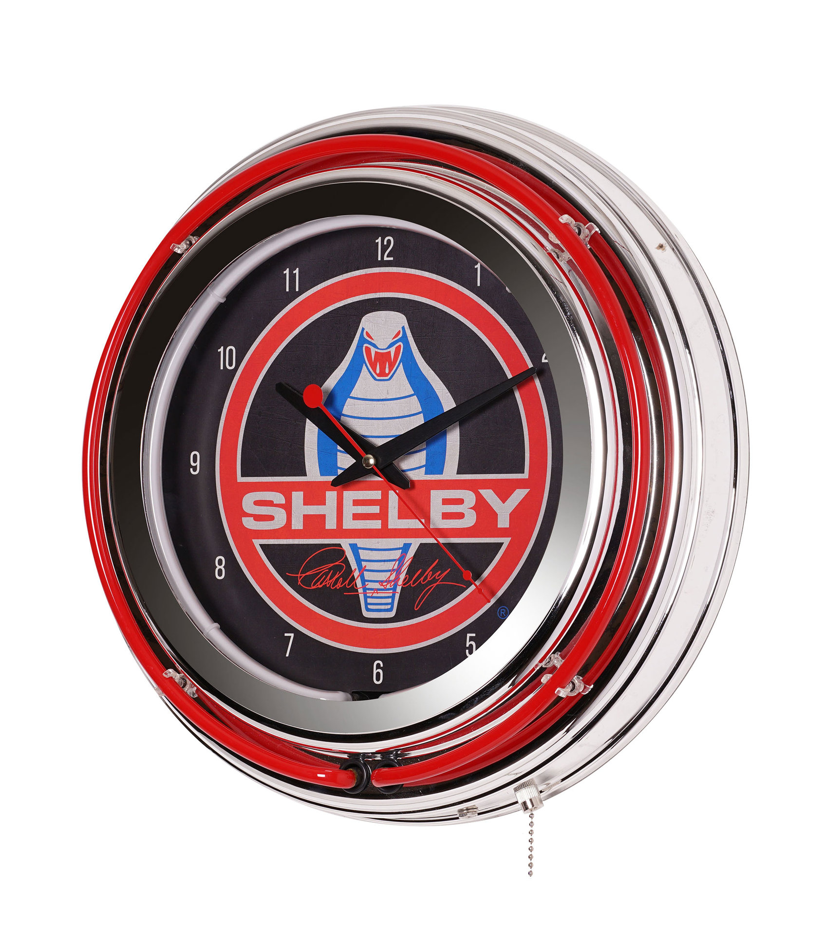 Shelby Retro Round Neon Wall Analog Clock with Pull Chain - 14.5 ...