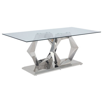 Gianna Dining Table, Clear Glass and Stainless Steel