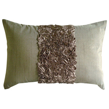 Textured Ribbon Brown Art Silk 12x24 Lumbar Pillow Cover, Champagne Brown Love