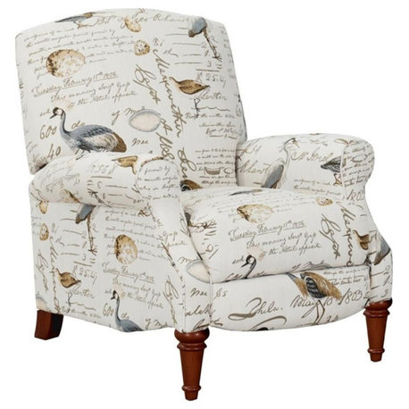 Sunset Trading Bird Script Fabric Manual Reclining Chair in Ivory