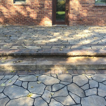 Belgard Mega Libre Custom Two Tier Patio with Custom Built Fire Pit