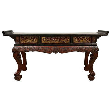 Consigned 19 Century Antique Chinese Carved Altar Table/Entry Console