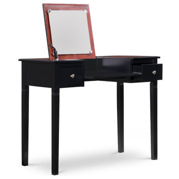 Classic Vanity Set, Cushioned Stool & Table With Flip Up Mirror, Black Cherry