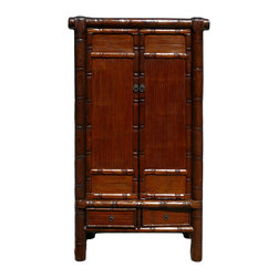 Chinese Solid Wood Carved Bamboo Simulated Cabinet Armoire - Accent Chests And Cabinets