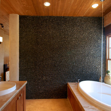 Vivid Black Standing Pebble Tile Bath Tiles