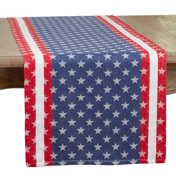 Table Runner With Americana Design, Navy Blue, 16"x72"