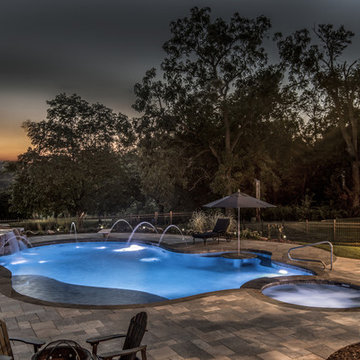 Waterfall, Swimming Pool & Spa with LED Lighting