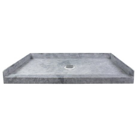 Transolid Ready to Tile 60"Lx32"W Shower Base, Dark Gray, Center Drain