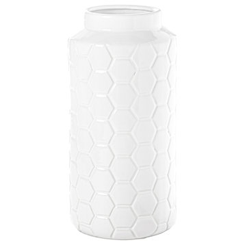 Ceramic Vase with Seamless Octagon Design Gloss White Finish, Small