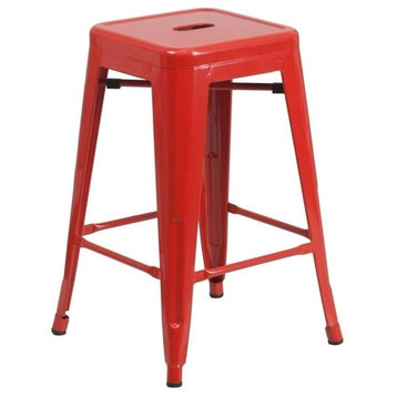 Bowery Hill Metal 24'' Backless Counter Stool in Red