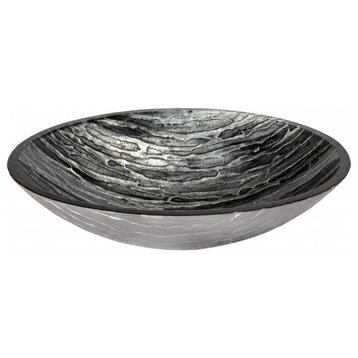 Silver and Black Streaked Oval Glass Vessel Sink for Bathroom, 19 X 15 Inch