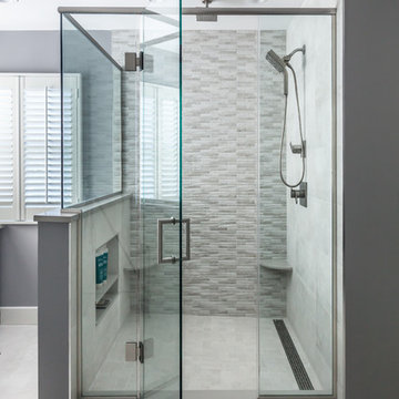 Textured Tile Shower with Rain Head and Hand Held