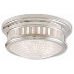 Livex Lighting - Livex Lighting 73051-35 Berwick - 11" Two Light Flush Mount - The classic simple design of this bronze flush mouBerwick 11" Two Ligh Polished Nickel Clea *UL Approved: YES Energy Star Qualified: n/a ADA Certified: n/a  *Number of Lights: Lamp: 2-*Wattage:40w Medium Base bulb(s) *Bulb Included:No *Bulb Type:Medium Base *Finish Type:Polished Nickel