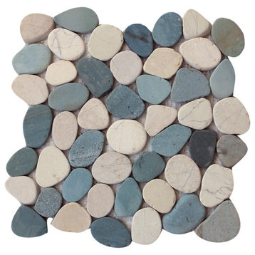 Sumatra Green Indonesian Natural Interlocking Pebble Tiles, 12"x12", Set of 50