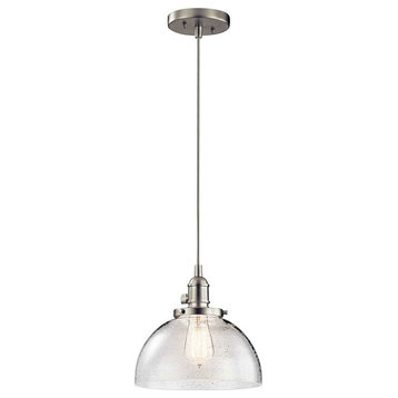 Kichler Avery Mini Pendant 1-Light, 10"x9.25", Brushed Nickel, Clear Seeded