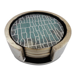 Waylande Gregory Aqua Crackle Coasters - Coasters