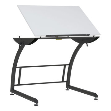 Offex Triflex Standing Height Adjustable Drawing Table - Charcoal Black, White
