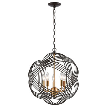 Concentric 5-Light Chandelier, Oil Rubbed Bronze With Clear Crystal Beads