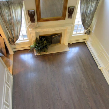 NISSEQUOGUE:  CUSTOM GREY STAIN ON RED OAK - BONA TRAFFIC HD POLY