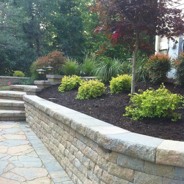 Curved Stone Steps with Lighting & Landscaping