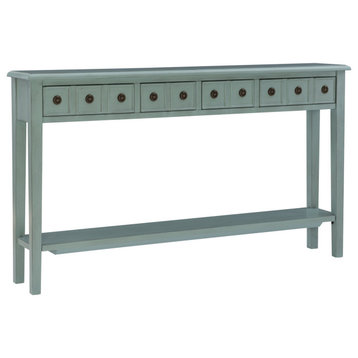 Farmhouse Large Console Table, Shelf & 4 Drawers for Ample Storage Space, Teal