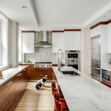 Brookline, MA  White High Gloss Kitchen w/Rosewood