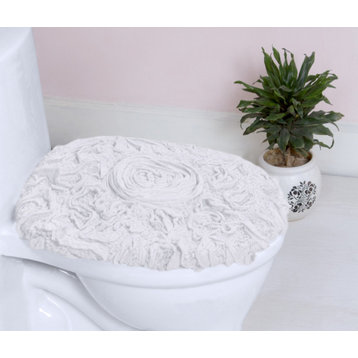 Bellflower Collection Cotton Machine Washable Lid Cover,  18"x18", White