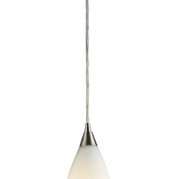 Elk Lighting - Vesta 1-Light Pendant, Satin Nickel and White Glass - Pendant Lighting