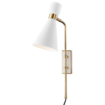 Willa 1-Light Wall Sconce, Aged Brass/White