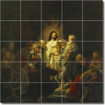 Picture-Tiles.com - Rembrandt Religious Painting Ceramic Tile Mural #77, 60"x60" - Mural Title: The Incredulity Of St Thomas