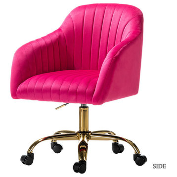 Swivel Rolling Task Chair With Tufted Back, Fushia