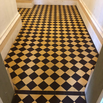 Yellow and Black Victorian Hallway Floor Tiling Restored in Lancaster
