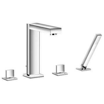 Isenberg 160.2400 4 Hole Deck Mounted Roman Tub Faucet With Hand Shower, Brushed