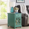 Classic End Table, Hidden Charging Station & Back Magazine Rack, Antique Teal