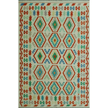 Hand-Woven Sangat Kilim Eleanor Ivory/Rust Rug, 6'7x9'7