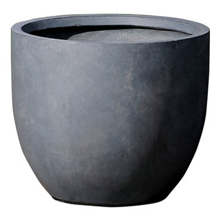 Fiber Clay Planters - 2-piece Barrel-shaped Pot Set With Metal