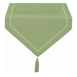 Xia Home Fashions - Melrose Easy Care Cutwork Hemstitch 16"x90" Table Runner, Green - Table Runners