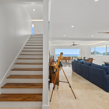 Custom Staircase with Acacia Steps and Oceanview Living Room – Hawaii Coastal Ho