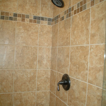 Traditional Cognac(Antique Black Glaze)Bathroom Remodel w Linen tower & mirrors