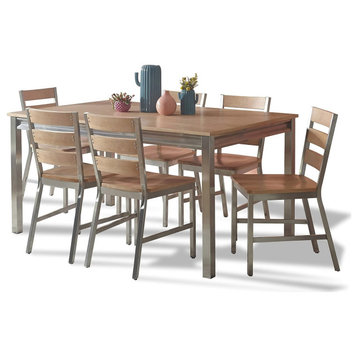 Contemporary Dining Set, Rectangular Tabletop With Ladder Back Chairs, 7 Pieces