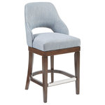 Olliix - Madison Park Jillian Counter Stool With Swivel Seat Upholstered Height Bar Stool, Blue - The Madison Park Jillian Counter Stool provides a simply stylish update to your dining area. This counter stool features an open back design and rectangular seat in beautiful blue upholstery. The straight rubber wood legs create a sturdy base and sport a Morocco finish to complete the look, while the silver kick plate protects the footrest from every day wear and tear. Elegantly crafted, this counter stool offers a stunning update that perfectly fits with any transitional dining room. Assembly is required. Max weight capacity: 300 lbs.