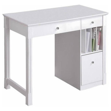 Pemberly Row Transitional Home Office Solid Wood Desk in White