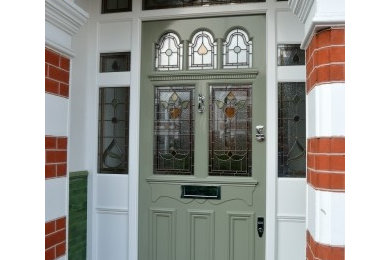 Accoya Edwardian front door and frame in London with Stained Glass