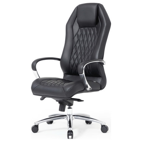 Modern Ergonomic Sterling Leather Executive Chair with Aluminum Base, Black