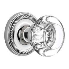 Rope Rosette Privacy Round Clear Crystal Glass Door Knob, Bright Chrome