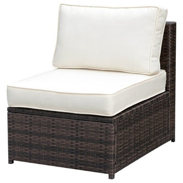 Furniture of America Daley Rattan Patio Armless Chair in Brown and Beige