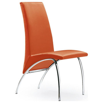 Pemberly Row Faux Leather Dining Chair in Orange (Set of 2)